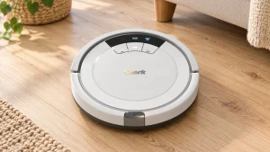White Shark AV752 ION robot vacuum on a light oak floor